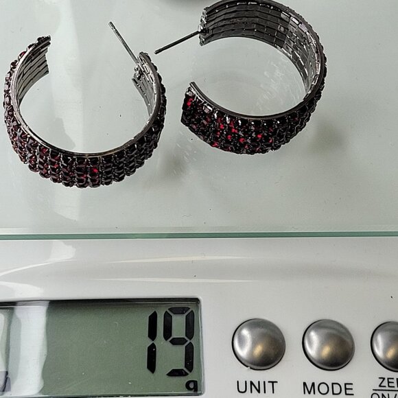 Red Crystal Earrings Half Hoop - Picture 7 of 11